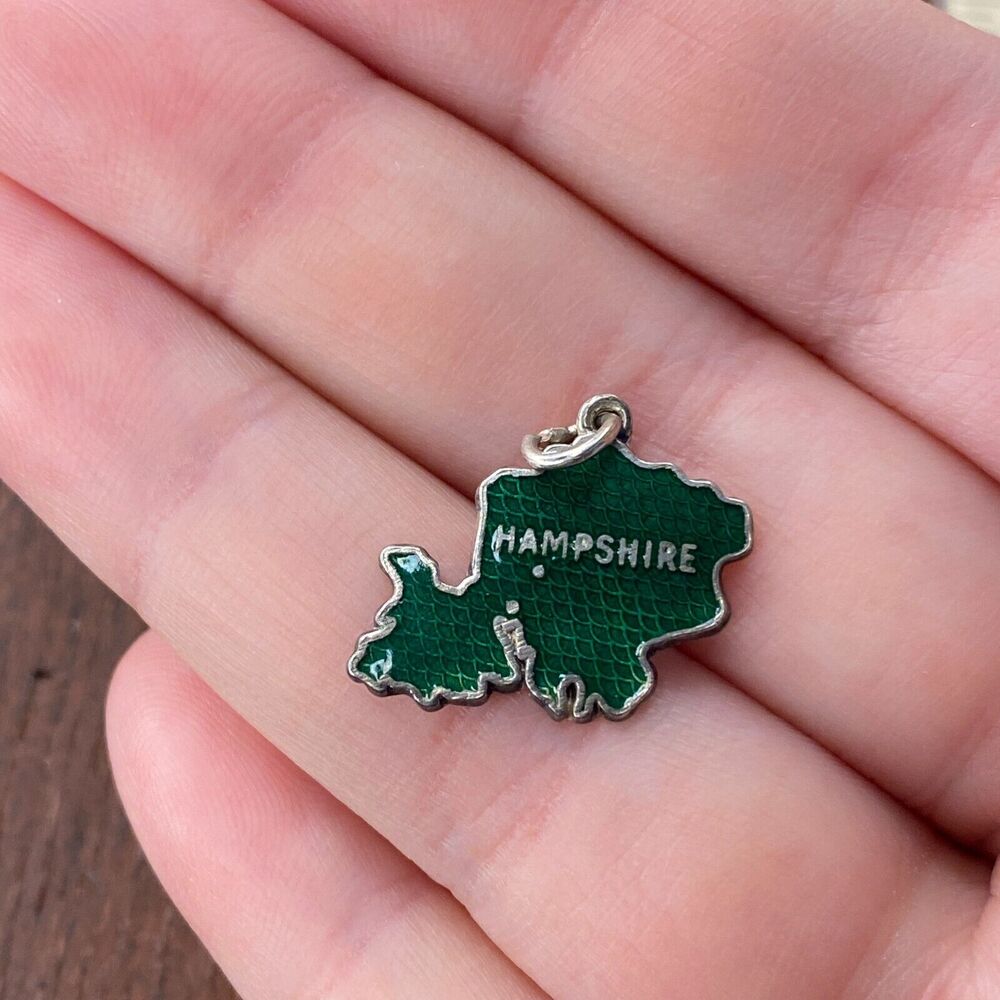 Vintage 925 Sterling Silver Enamel Guilloche "Hampshire" England Pendant Charm